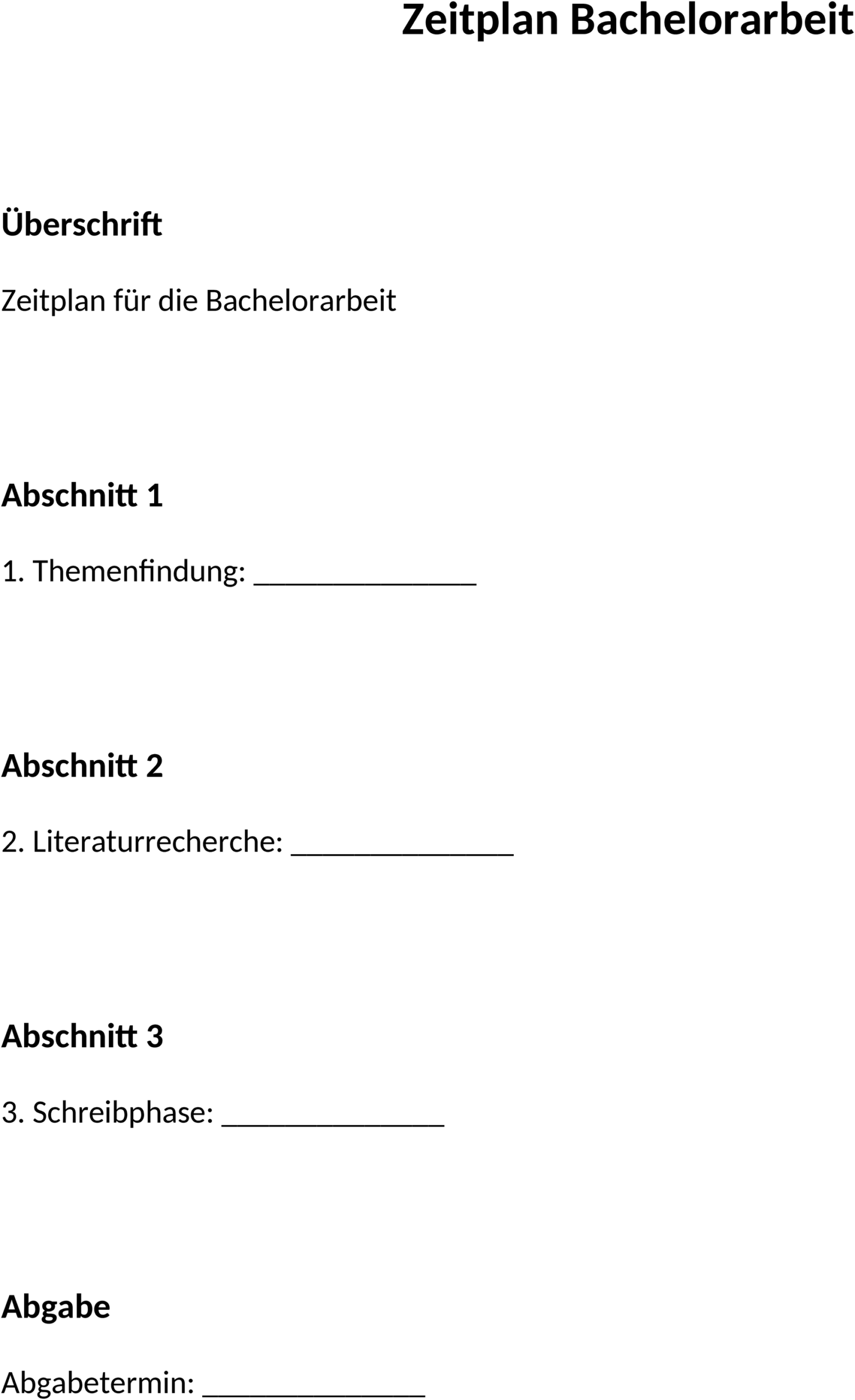 Word-Vorlage Zeitplan Bachelorarbeit