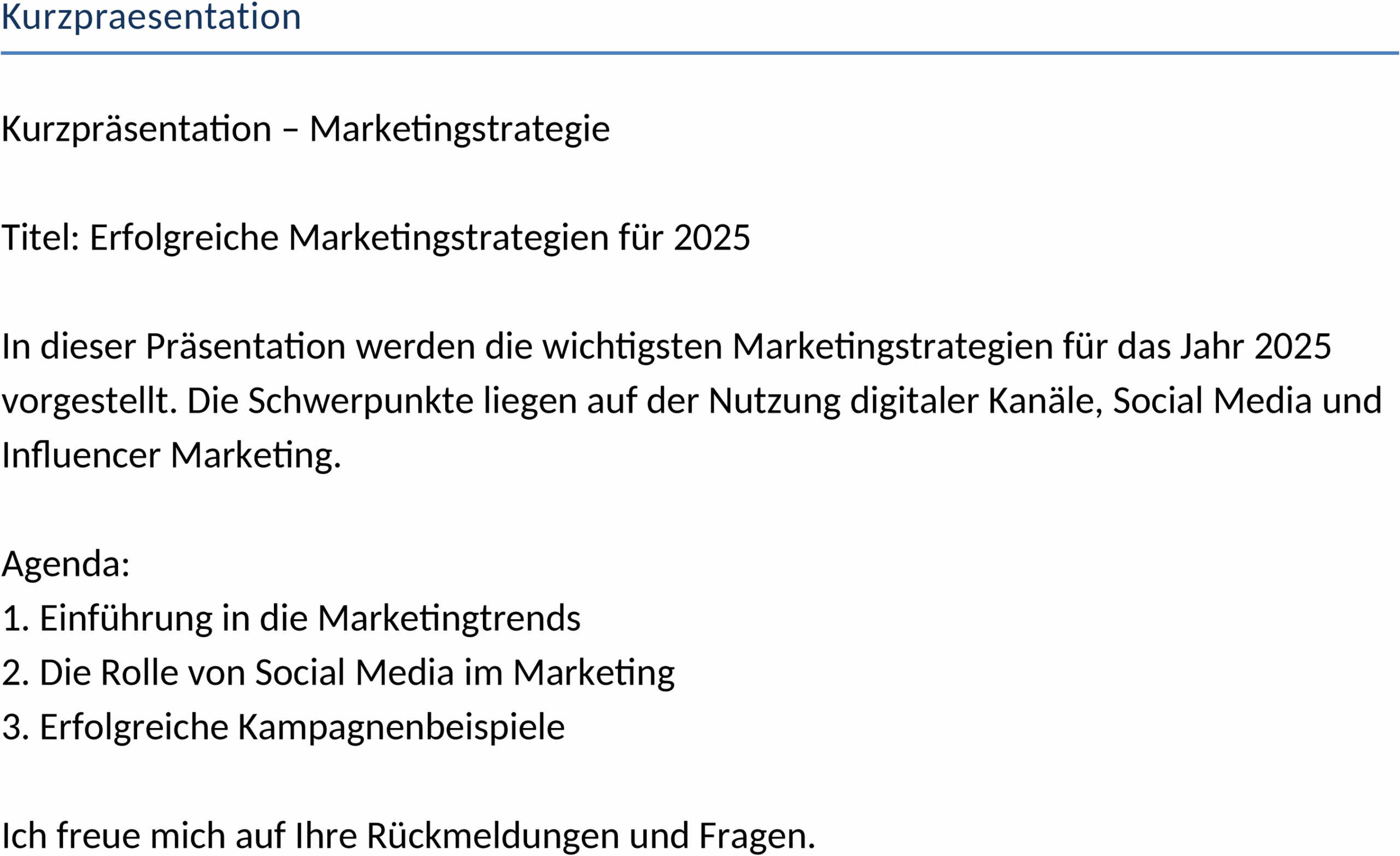 Word-Vorlage zur Kurzpräsentation