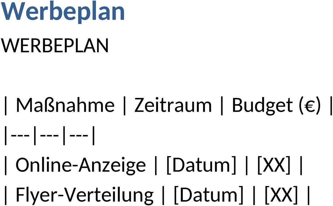 Word-Werbeplan für Geschäftskampagnen