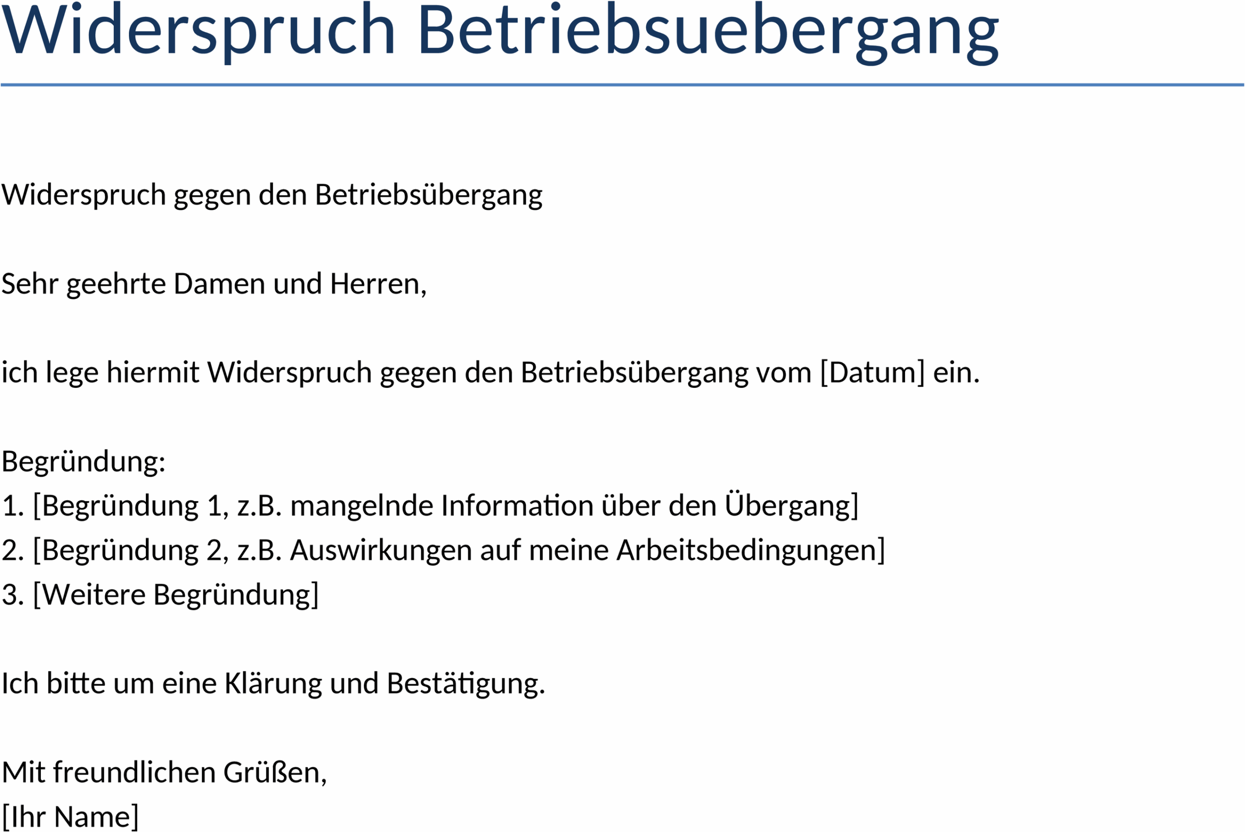 Word-Widerspruchs-Vorlage Betriebsübergang