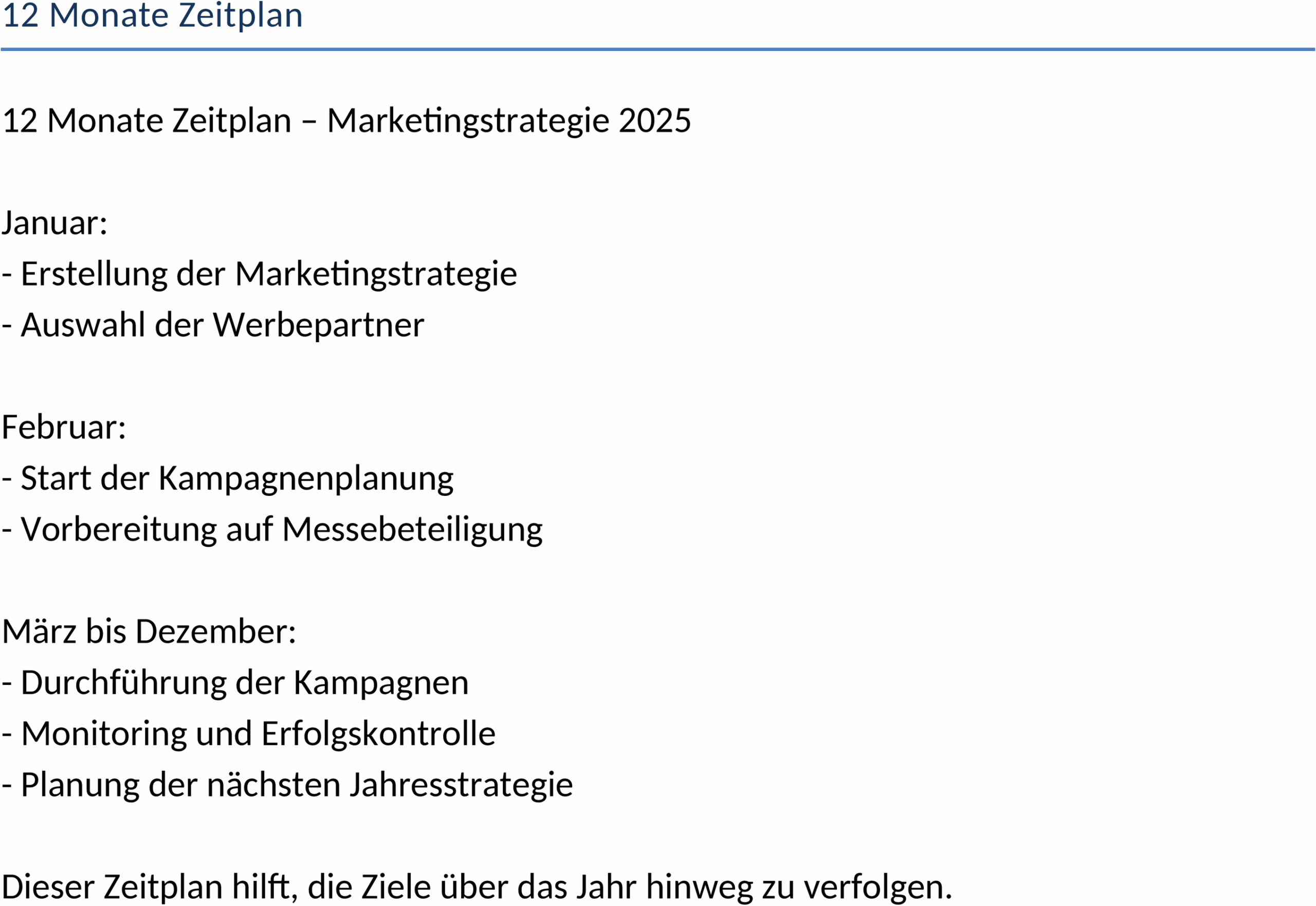 Word-Zeitplan für 12 Monate