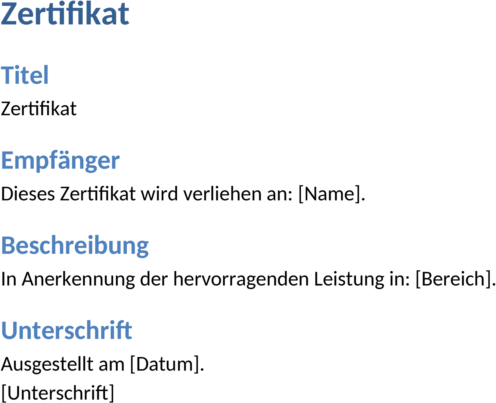 Word-Zertifikat Vorlage