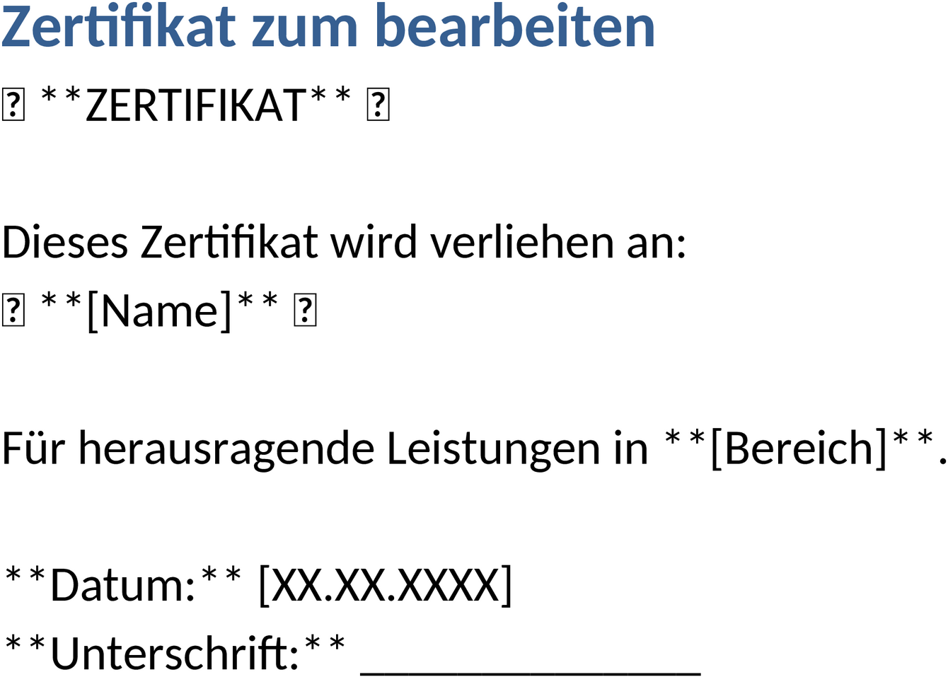 Word-Zertifikat-Vorlage für Individuelle Anpassungen