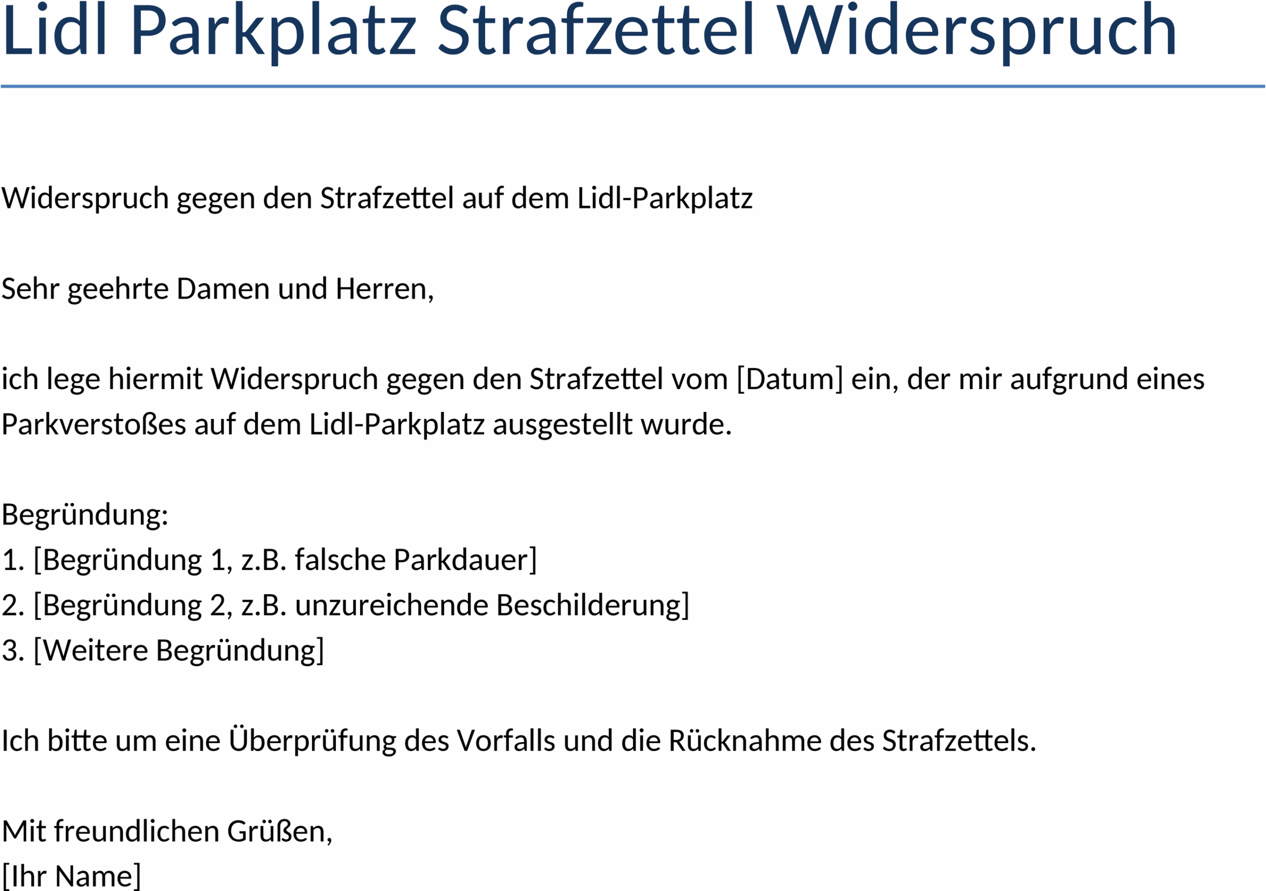 Wordvorlage Widerspruch Lidl-Parkplatz-Strafzettel