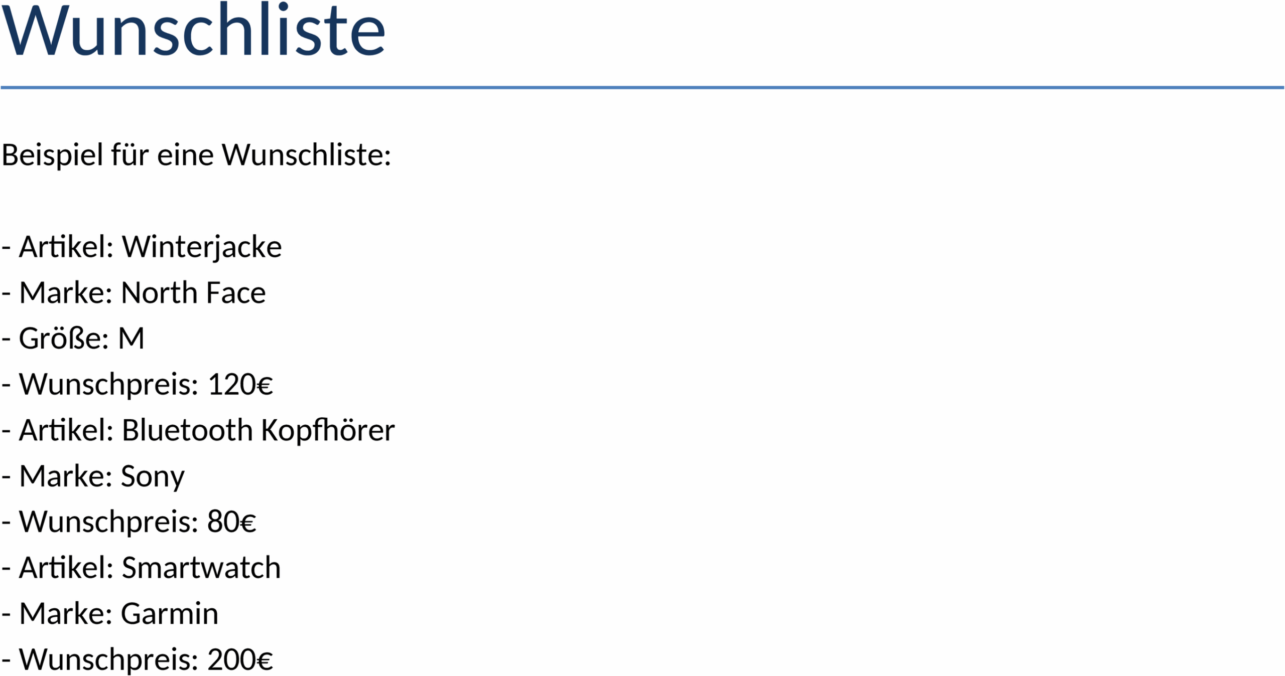 Wunschliste im Word-Format