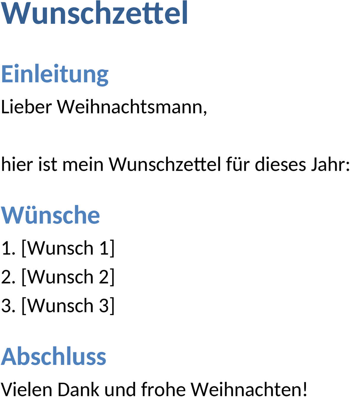 Wunschzettel Word-Vorlage