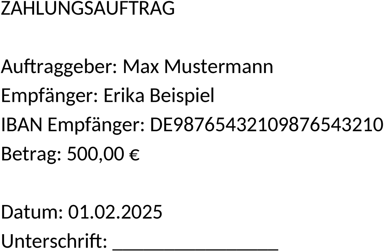 Zahlungsauftrag Word-Datei