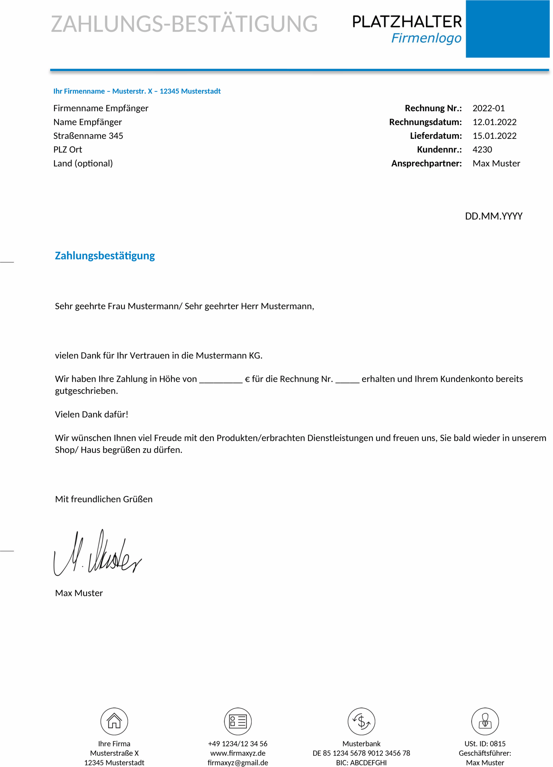 Zahlungsbestaetigung Word-Vorlage