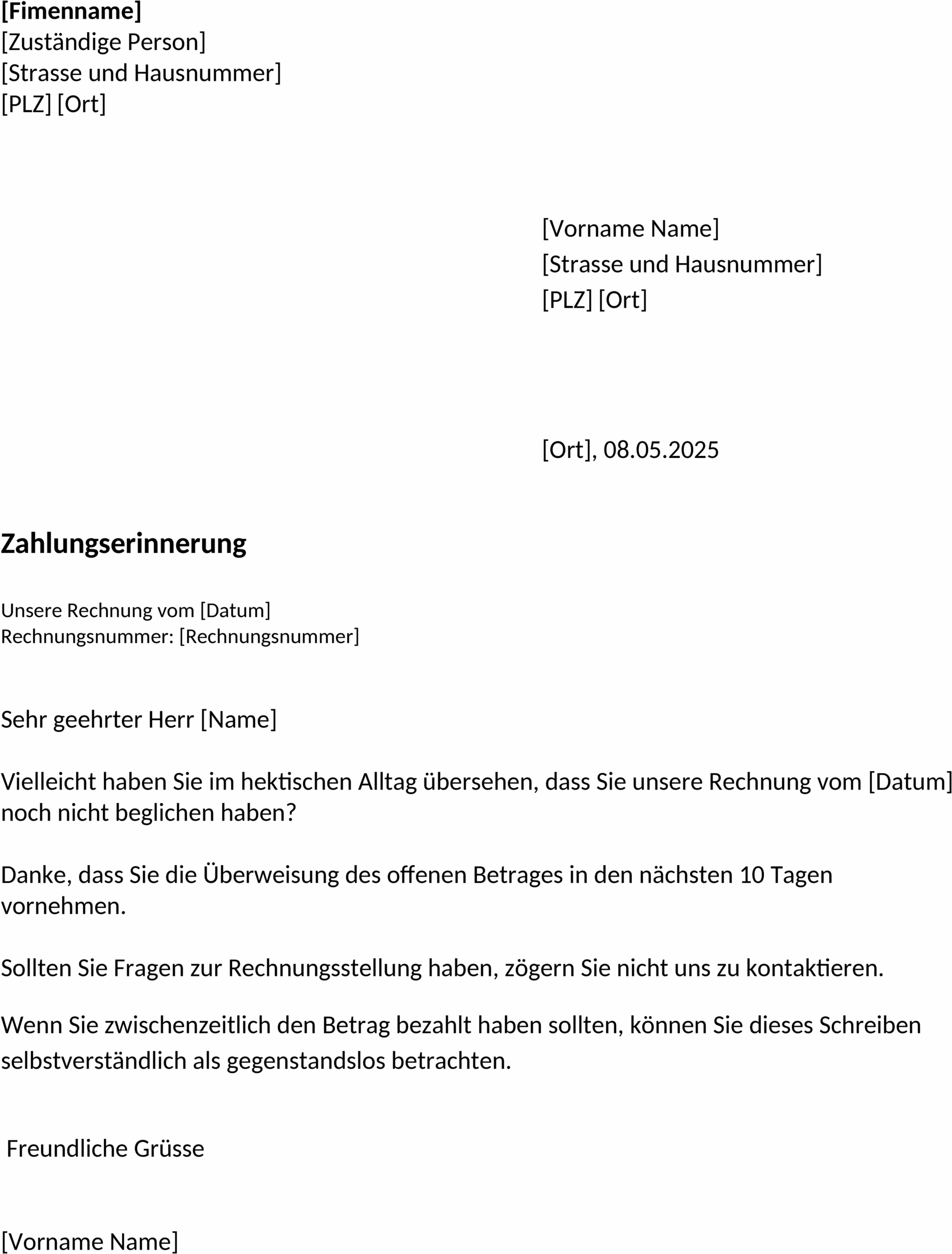 Zahlungserinnerung Vorlage Word