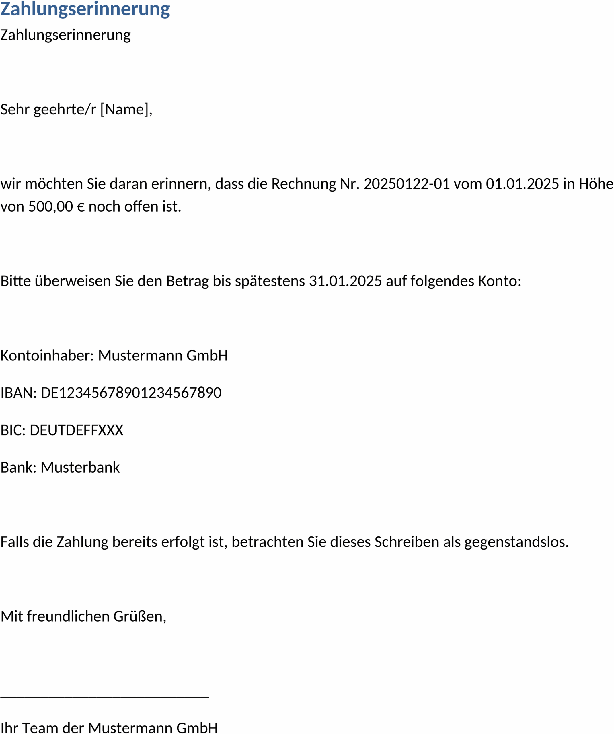 Zahlungserinnerung Word-Datei