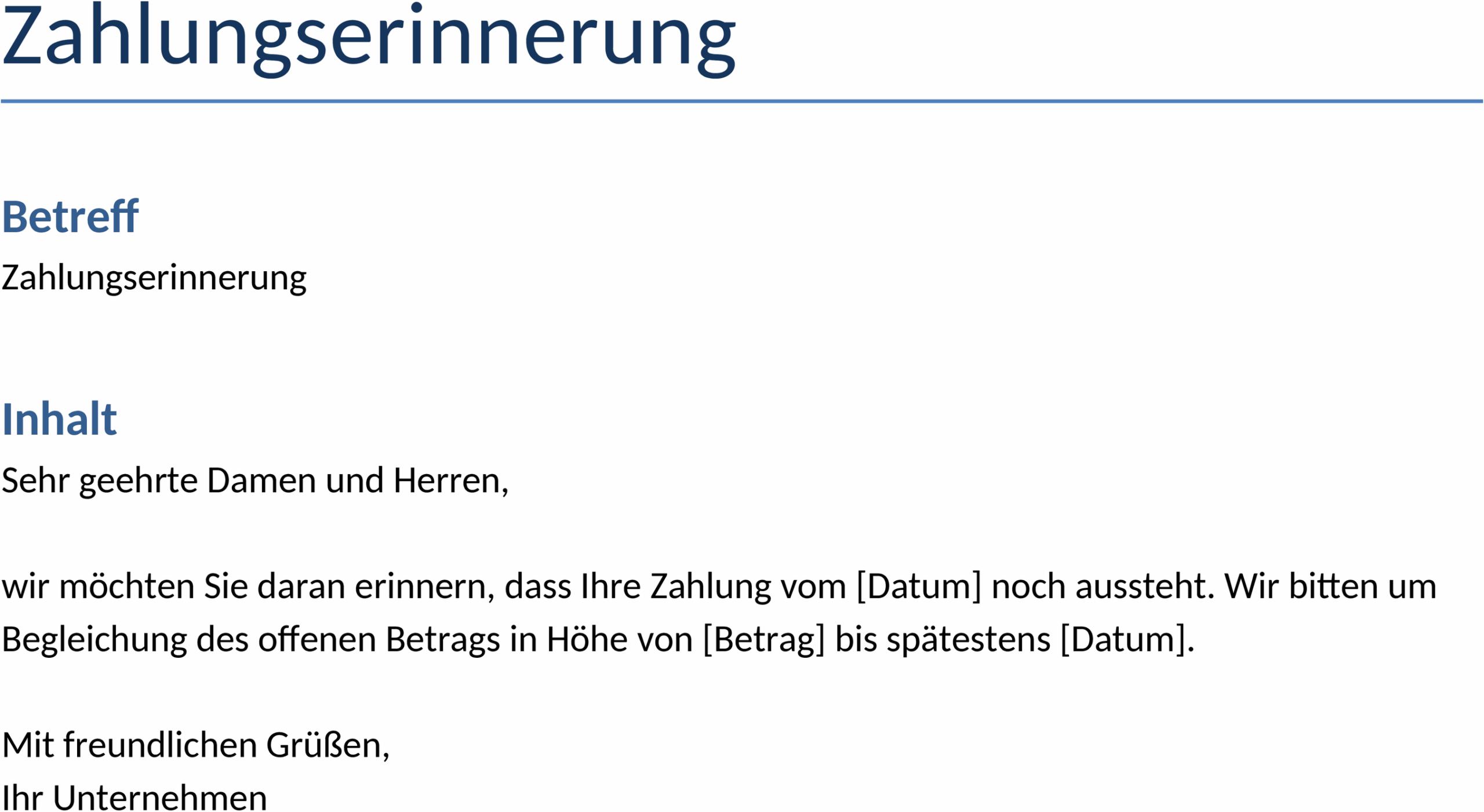 Zahlungserinnerung Word-Vorlage