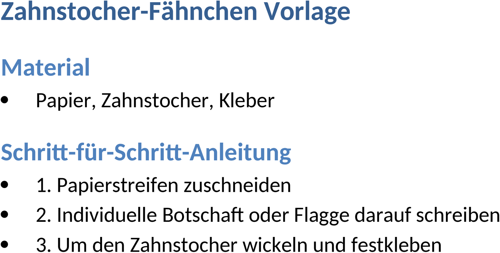Zahnstocher-Fähnchen Word-Dokument