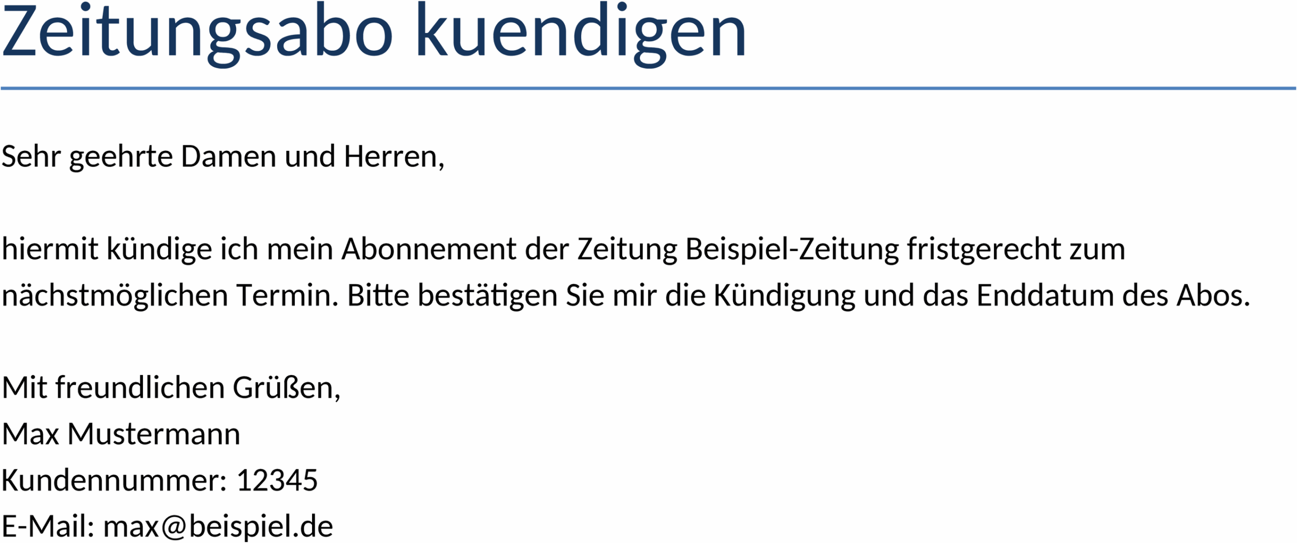 Word-Datei: Vorlage für Zeitungsabo Kündigung