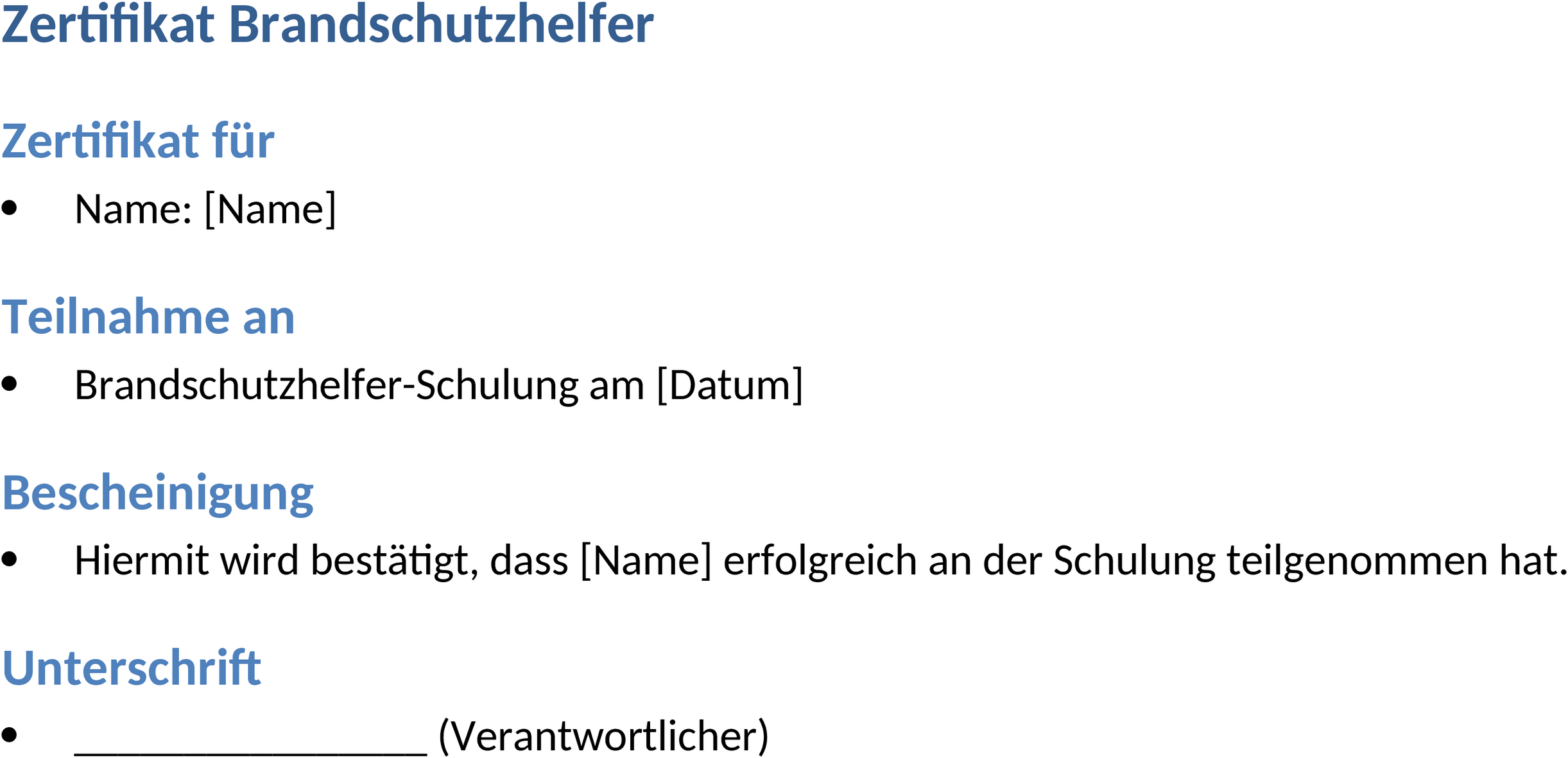 Zertifikat im Word-Format für Brandschutzhelfer
