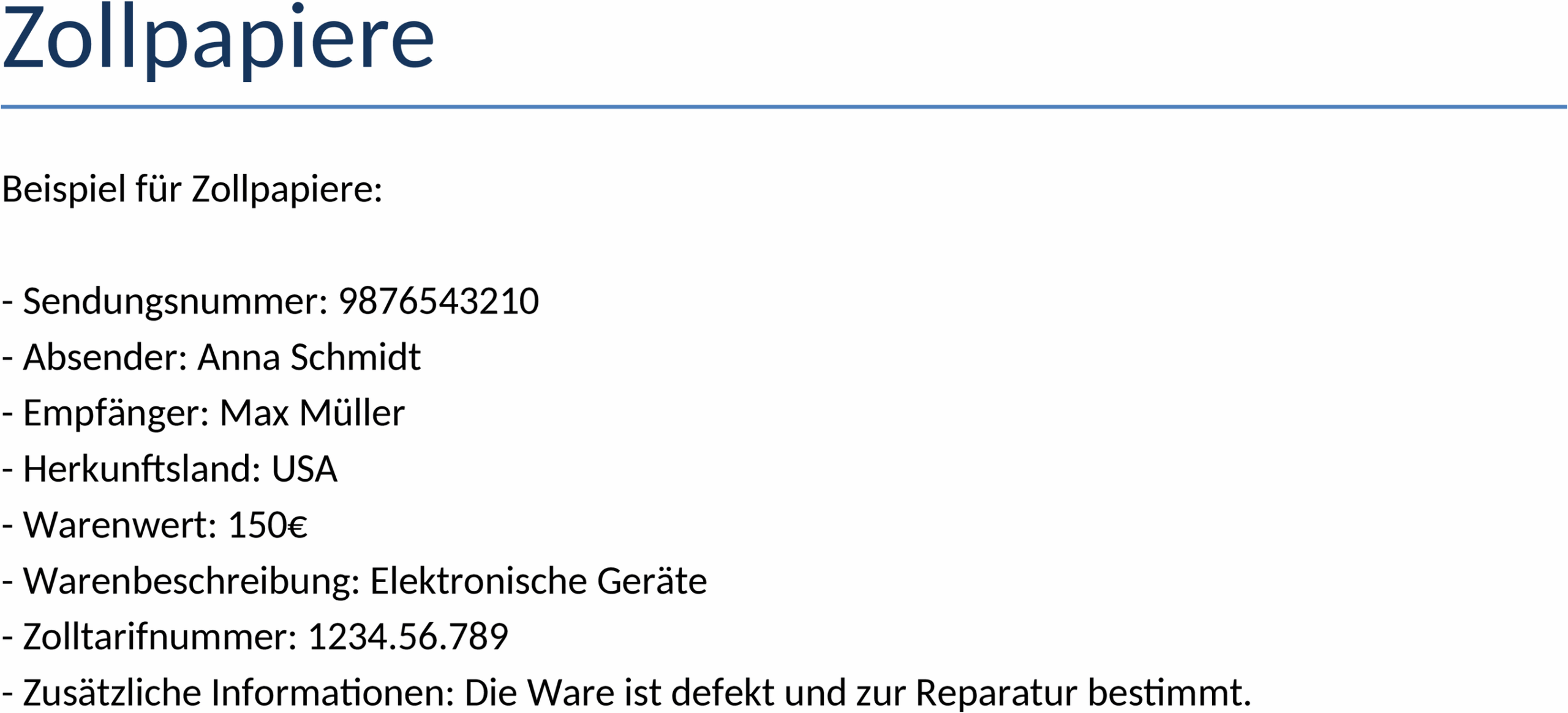 Zollpapiere Word-Dokument