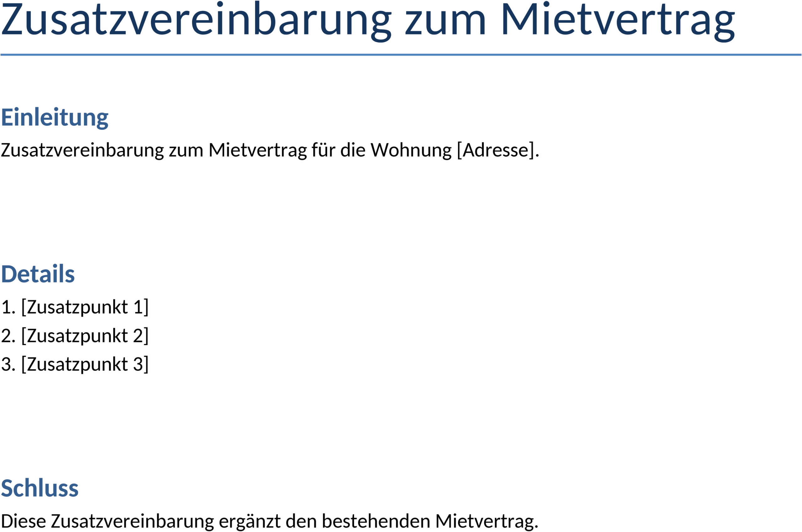 Zusatzvereinbarung zum Mietvertrag Word-Datei