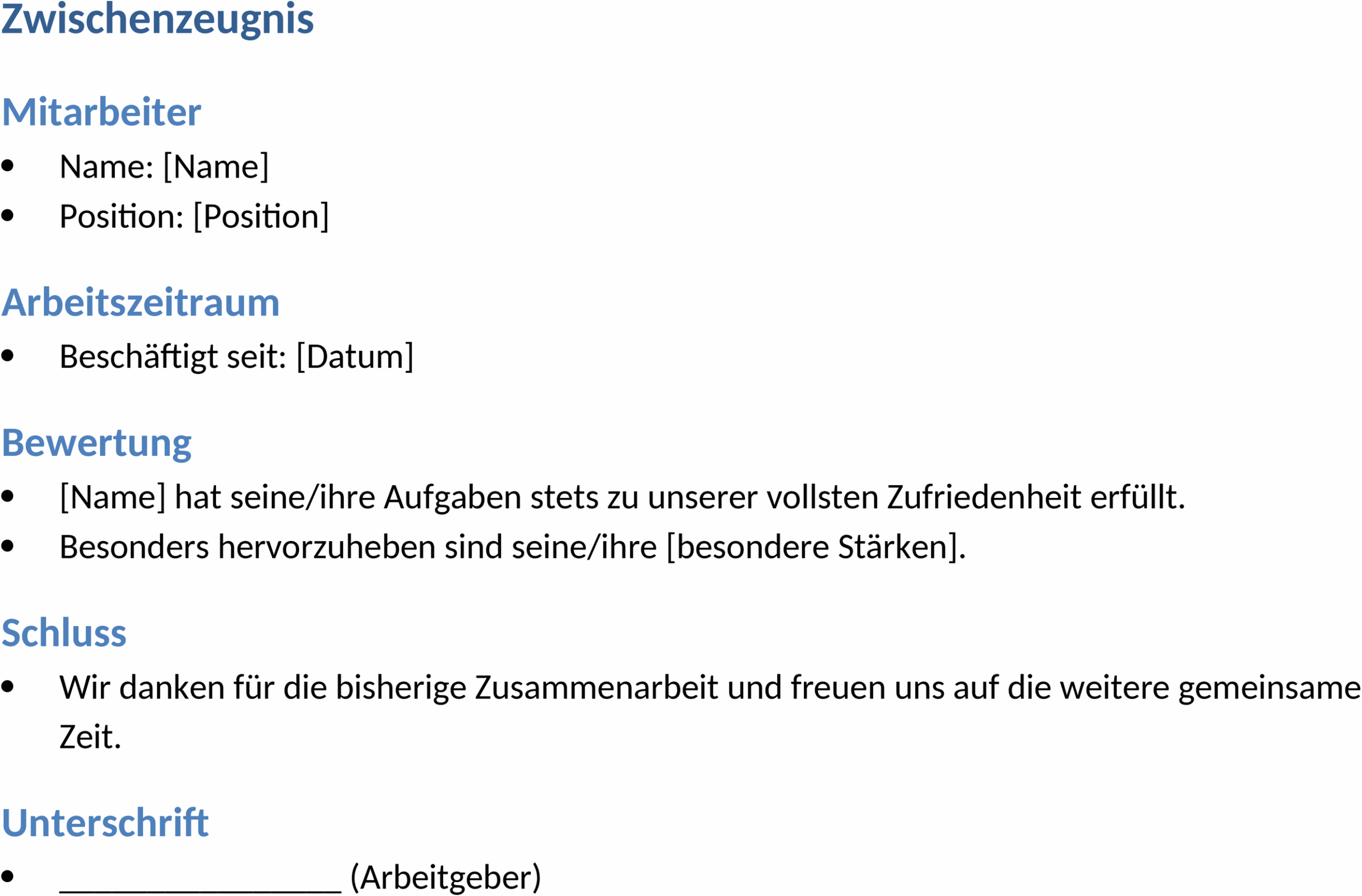 Zwischenzeugnis als Word-Dokument